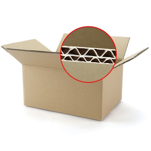 Öppen brun kartong i dubbelwell för säker frakt av lampor.